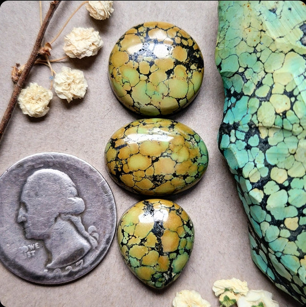 Natural Polychrome Turquoise Round Oval Drop Set Cabochon