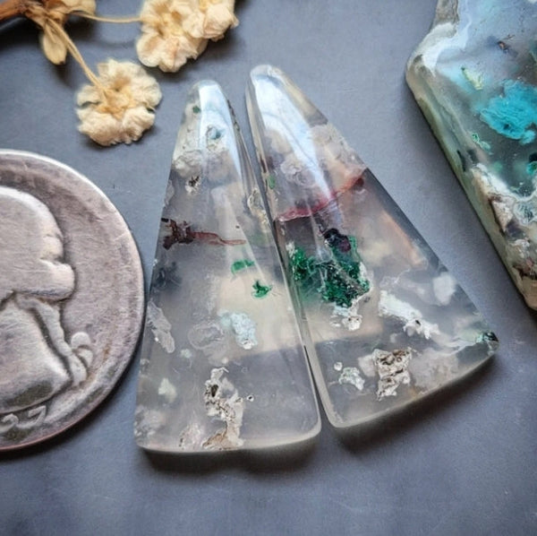 Sugar Water Flower Agate Drop Pair Cabochon