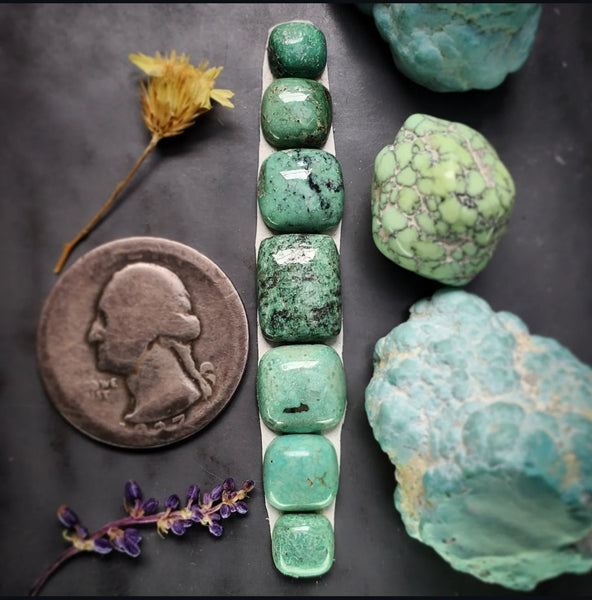 Natural Hubei Turquoise Calibrated Cuff Set Cabochon
