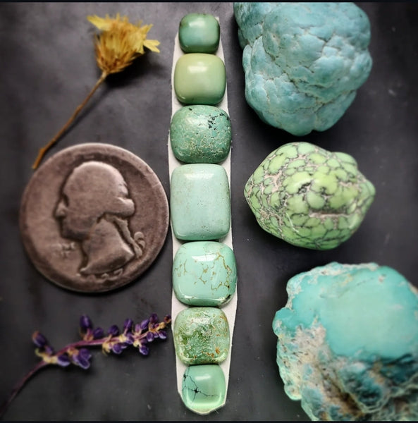 Natural Hubei Turquoise Calibrated Cuff Set Cabochon