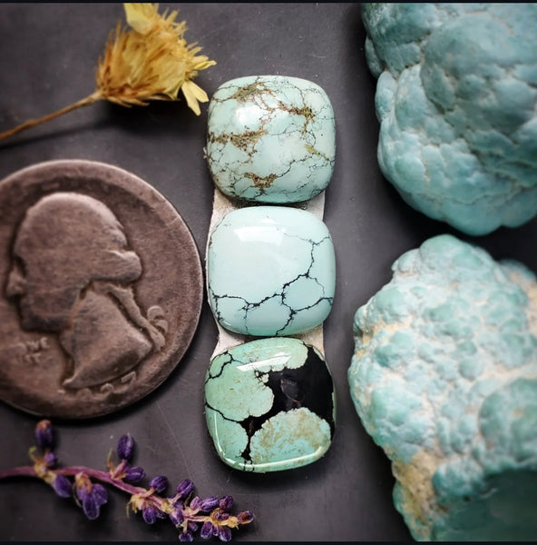 Natural Hubei Turquoise Cushion Cut Calibrated Set Cabochon