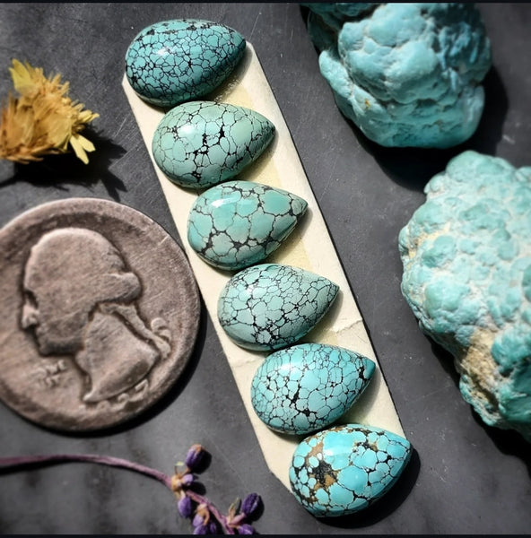 Natural Hubei Turquoise Drop Calibrated Set Cabochon