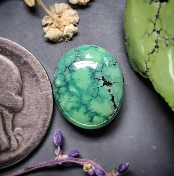 Lime Green Hubei Turquoise Oval Cabochon
