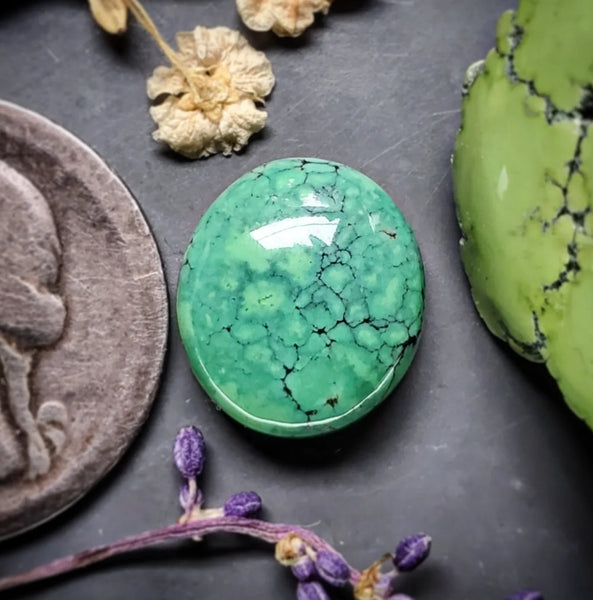 Lime Green Hubei Turquoise Oval Cabochon