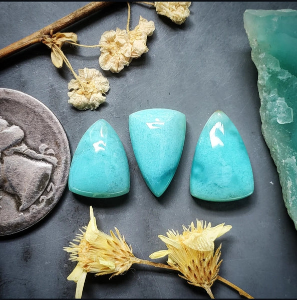 Bacan Chrysocolla Chalcedony Drop Set Cabochon