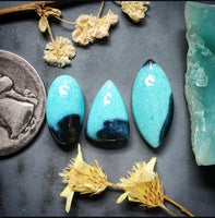 Bacan Chrysocolla Chalcedony Drop Oval Set Cabochon