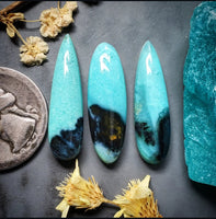 Bacan Chrysocolla Chalcedony Drop Oval Set Cabochon