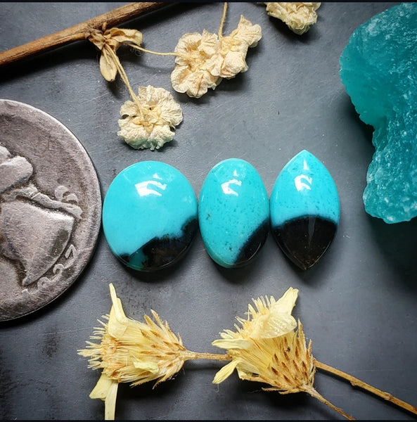 Bacan Chrysocolla Chalcedony Oval Marquise Set Cabochon