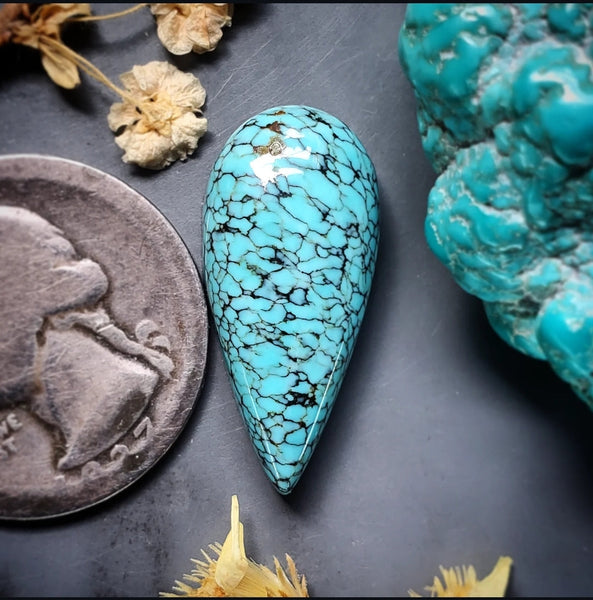#8 Turquoise Black Web Drop Cabochon