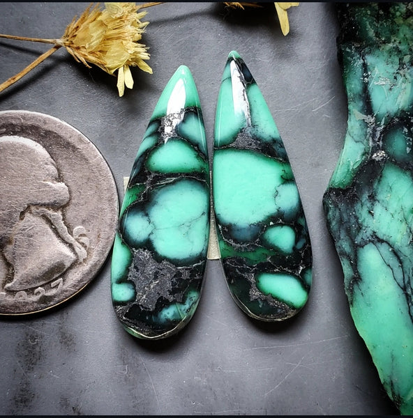 Desert Oasis Varisicite Teardrop Earring Pair Cabochon