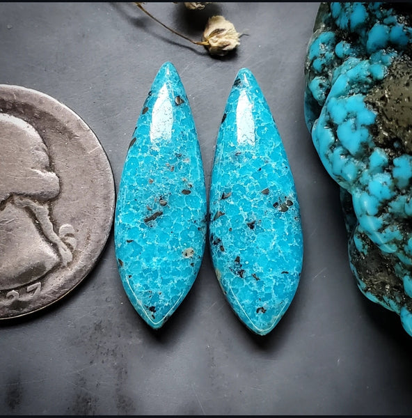 P. Blue Turquoise Drop Earring Pair Cabochon