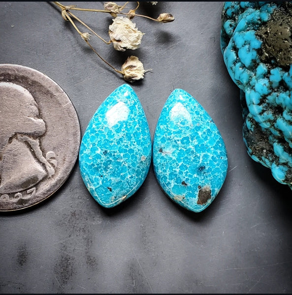 P. Blue Turquoise Drop Earring Pair Cabochon