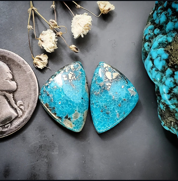 P. Blue Turquoise Freeform Earring Pair Cabochon