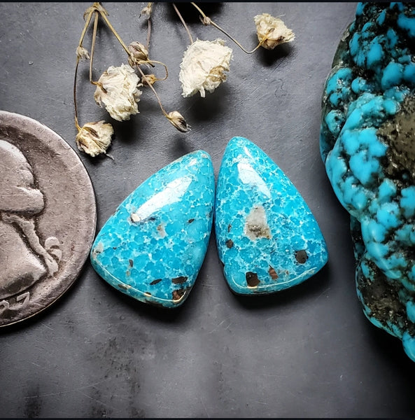 P. Blue Turquoise Drop Earring Pair Cabochon