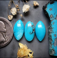 P. Blue Turquoise Marquise Oval Set Cabochon
