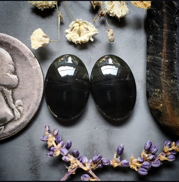 Obsidian Oval Earring Pair Cabochon