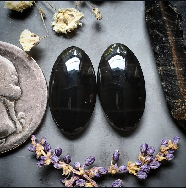 Obsidian Oval Earring Pair Cabochon