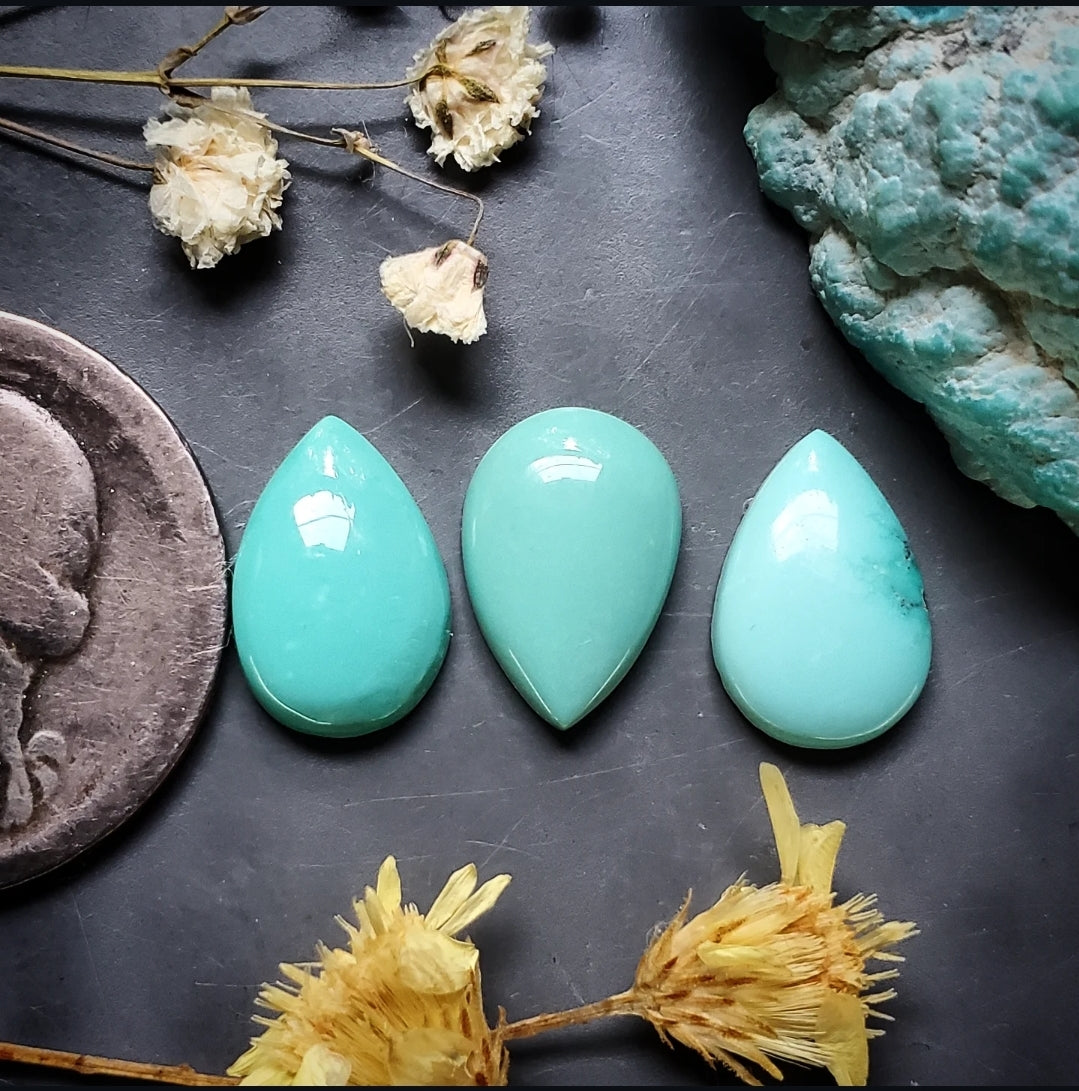 Natural Hubei Turquoise Set 3pcs Cab | Turquoise Obsession