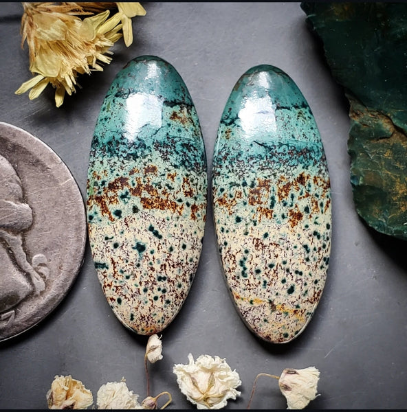 Morning Dew Jasper Oval Set Cabochon