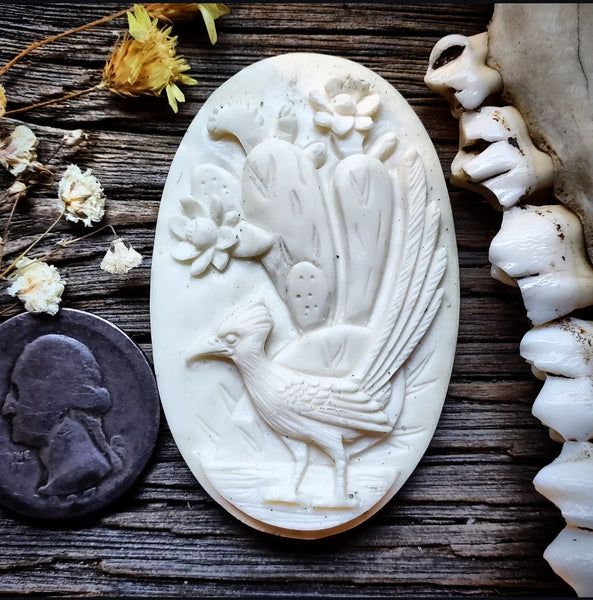 Road Runner Bone Carving Cabochon