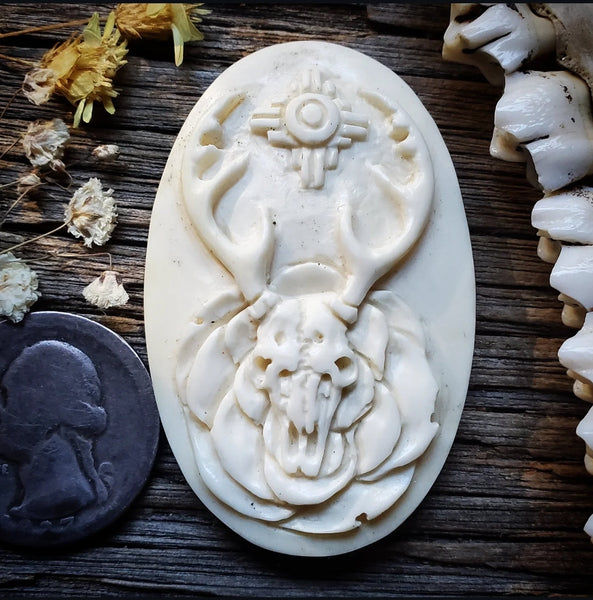 Cow Skull / Zia Bone Carving Cabochon
