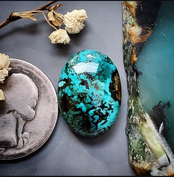 Bacan Chrysocolla Chalcedony Oval Cabochon