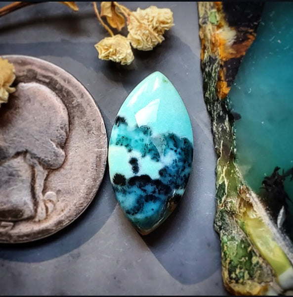 Bacan Chrysocolla Chalcedony Marquise Cabochon