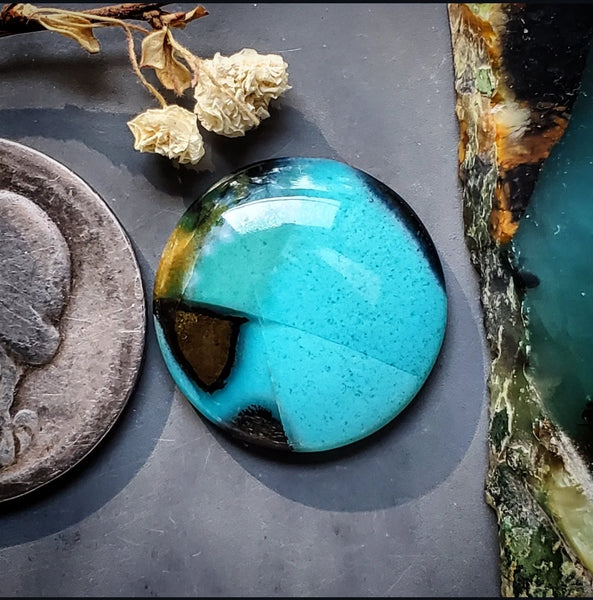 Bacan Chrysocolla Chalcedony Round Cabochon