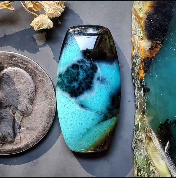 Bacan Chrysocolla Chalcedony Cushion Cut Cabochon