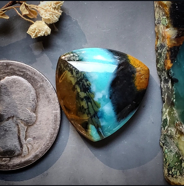 Bacan Chrysocolla Chalcedony Trillion Cabochon