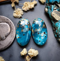 P. Blue Turquoise Oval Earring Pair Cabochon