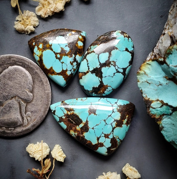 Natural Qingu Turquoise Set Cabochon