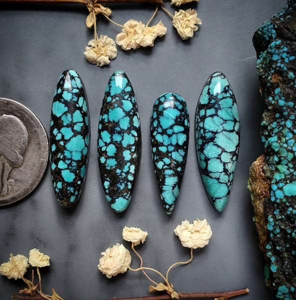 Natural Moon River Turquoise Drop Set Cabochon