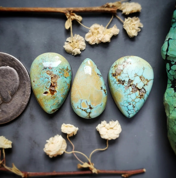 Natural Qingu Turquoise Drop Set Cabochon