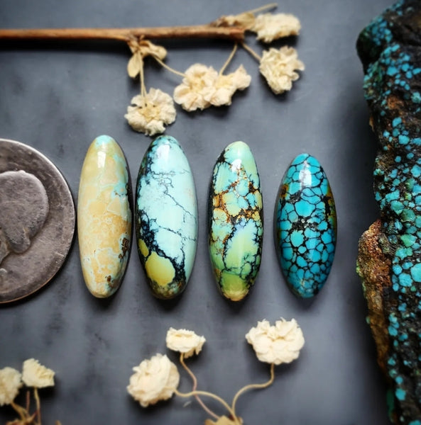 Natural Qingu Turquoise Oval Set Cabochon