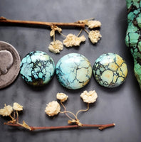 Natural Qingu Turquoise Round Set Cabochon