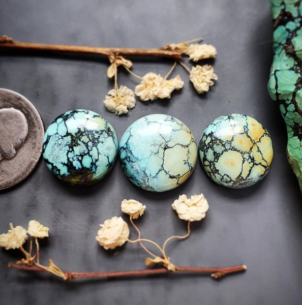 Natural Qingu Turquoise Round Set Cabochon