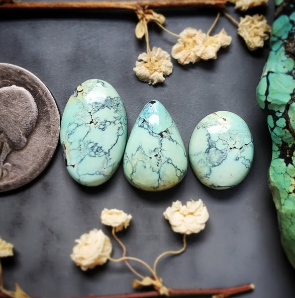 Natural Qingu Turquoise Set Cabochon