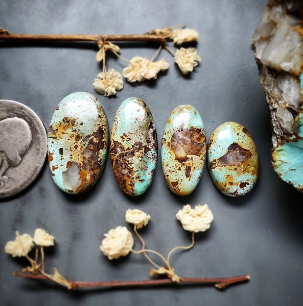 Natural Qingu Turquoise Oval Set Cabochon