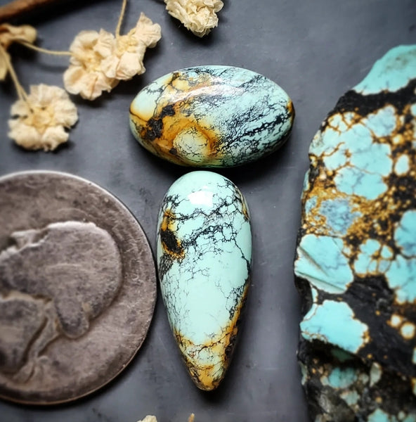 Natural Qingu Turquoise Set Cabochon