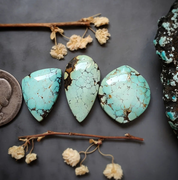 Natural Hubei Polychrome Turquoise Set Cabochon