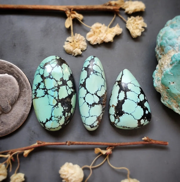 Natural Hubei Polychrome Turquoise Set Cabochon