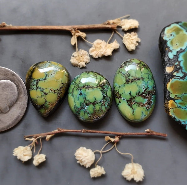 Natural Golden Dragon Turquoise Set Cabochon