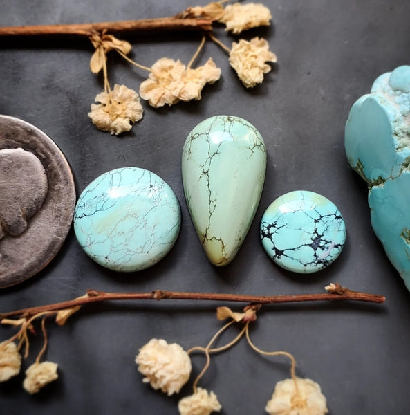 Natural Hubei Polychrome Turquoise Set Cabochon