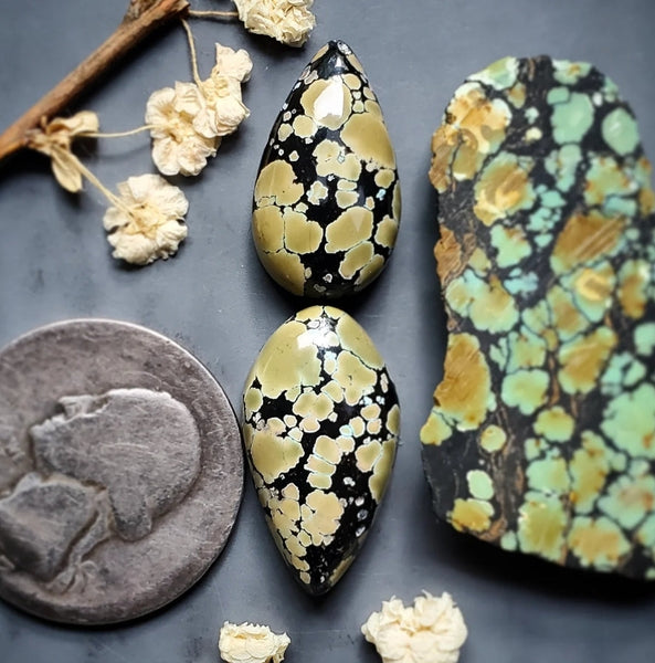 Natural Bamboo Mountain Turquoise Set Cabochon