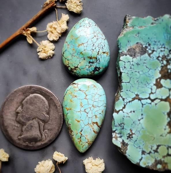 Natural Hubei Polychrome Turquoise Set Cabochon