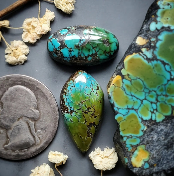 Natural Hubei Polychrome Turquoise Set Cabochon