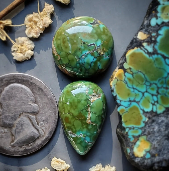 Natural Hubei Polychrome Turquoise Set Cabochon