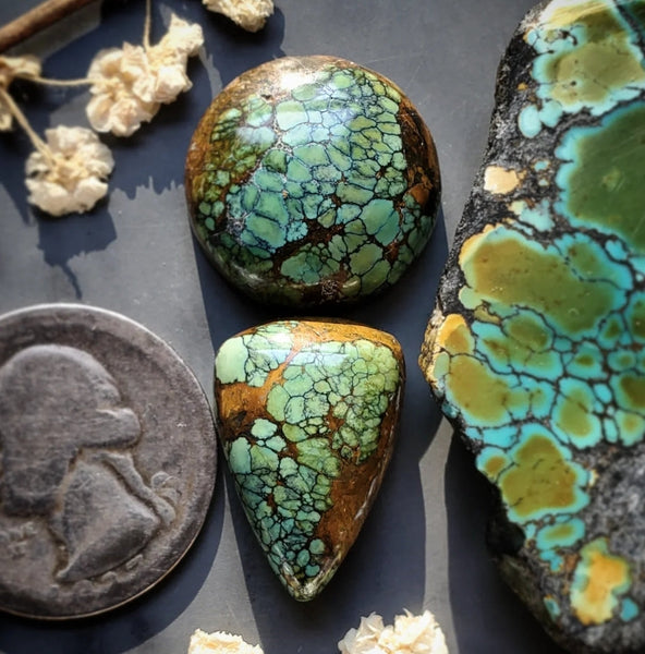 Natural Hubei Polychrome Turquoise Set Cabochon