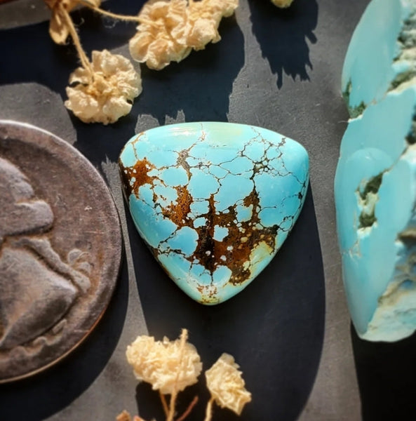 Natural Hubei Polychrome Turquoise Trillion Cabochon